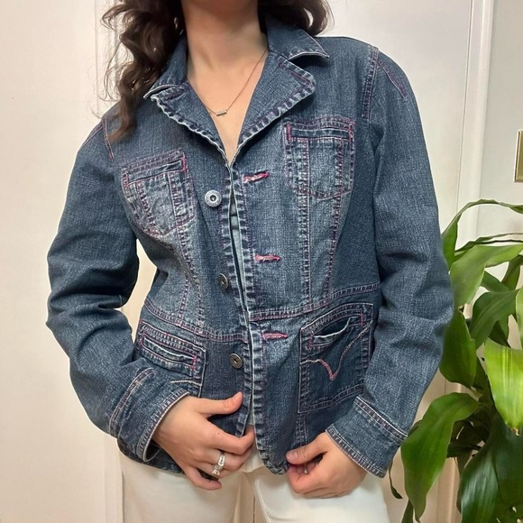Point Zero Denim Jacket with pink stitching Size Medium - Picture 5 of 8